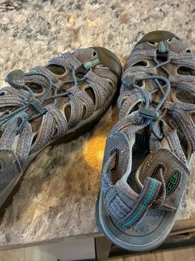 Keen Gray Sandals with Teal Accents. size 9